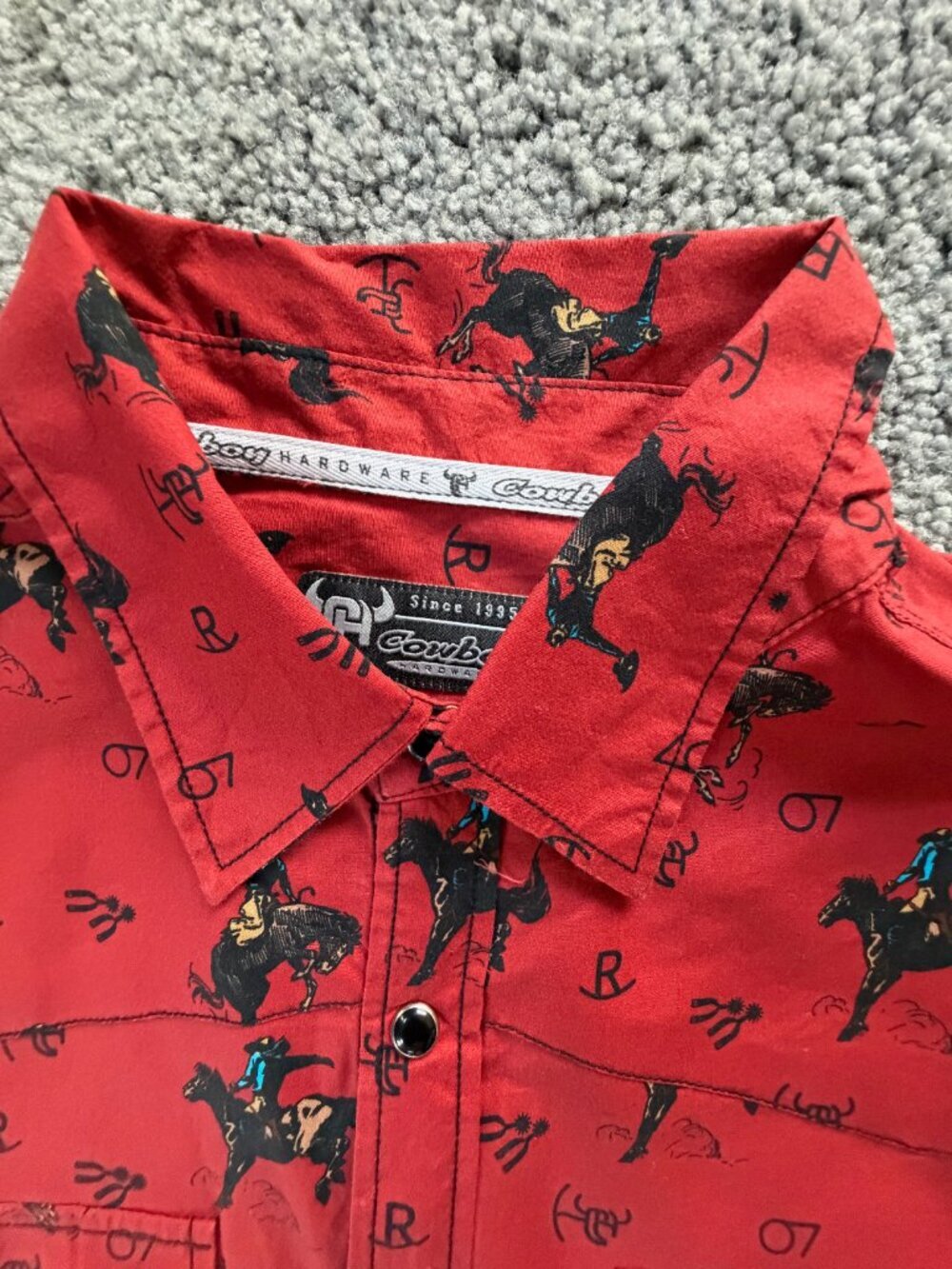 Cowboy Hardware Mens Vintage Bronc Red Stretch Western Pearl Snap Shirt Large - Picture 4 of 13